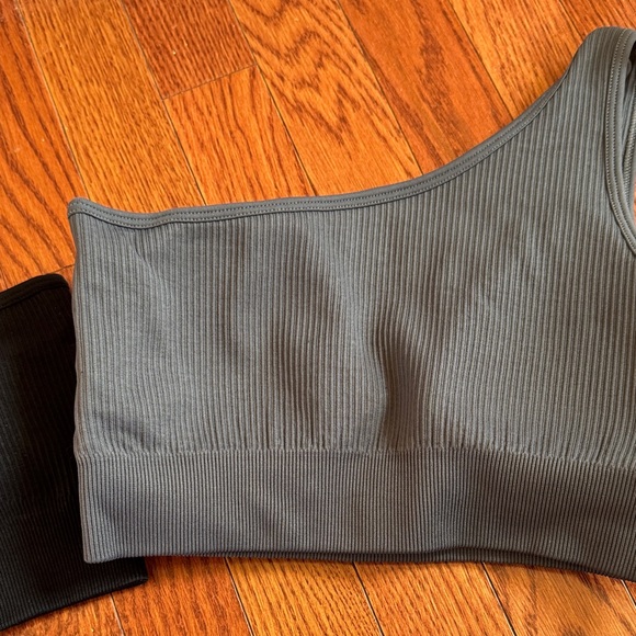 Blue One-Shoulder Ribbed Top - Picture 3 of 4